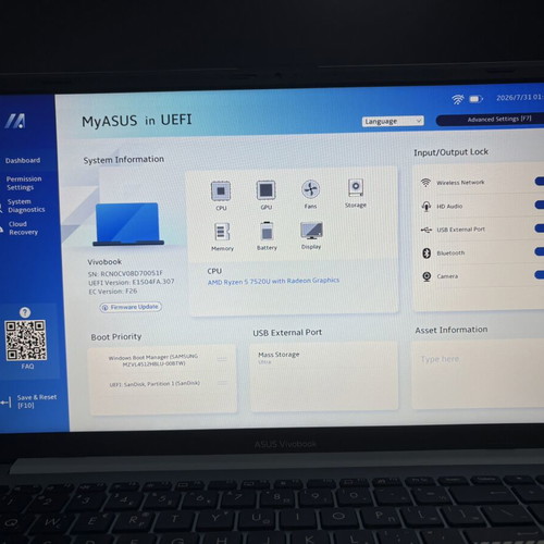Asus Vivobook Go 15 E1504F laptop used, Ryzen 5 7520U, 16GB RAM, 512GB SSD