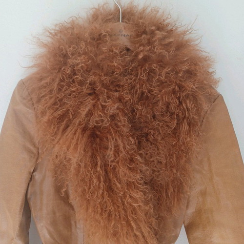 Women's leather coat with wool collar Naf Naf size M, like new