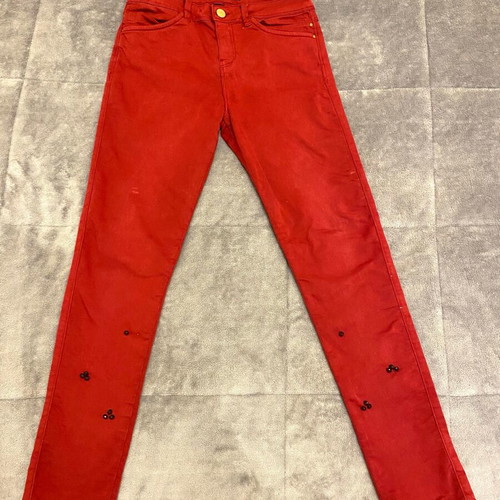 Bershka denim jeans with hand-sewn beads, like new, size 38, red