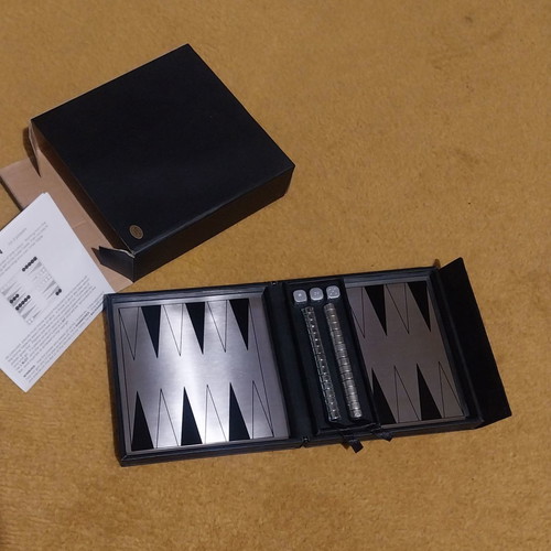 Magnetic backgammon in leather case new, 13x12.5 cm