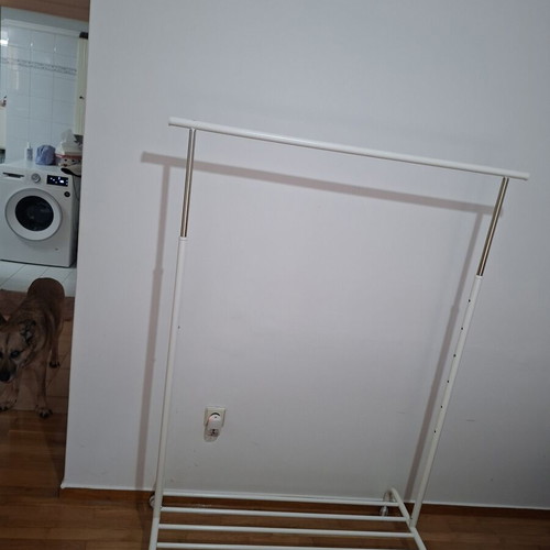 Clothes rack with wheels, telescopic steel bar, like new