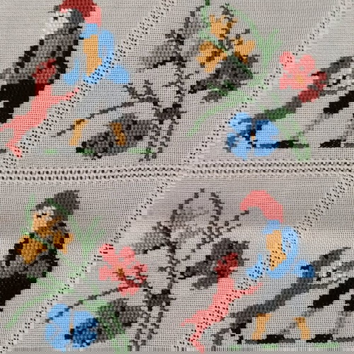 Σετ 2 κεντημένα καρέ σταυροβελονιάς με χειροποίητη πλεκτή δαντέλα, καινούργια