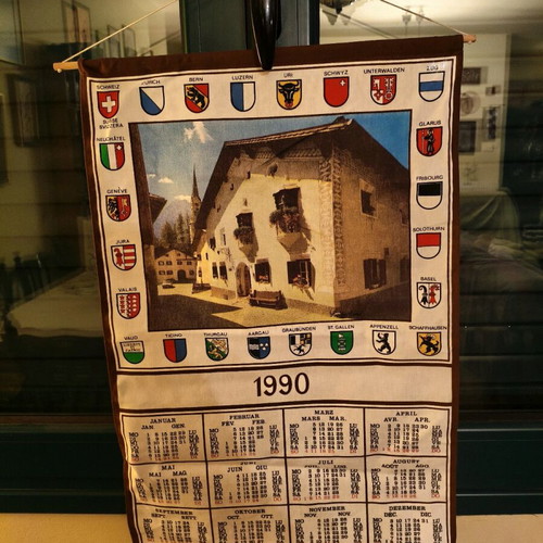 Vintage fabric wall calendar from Switzerland 1990 like new