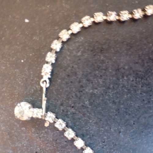 Vintage rhinestone bib necklace used, silver tone, 1950s style