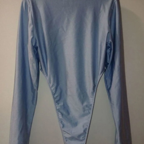 High cut bodysuit blue metallic long sleeve size S new