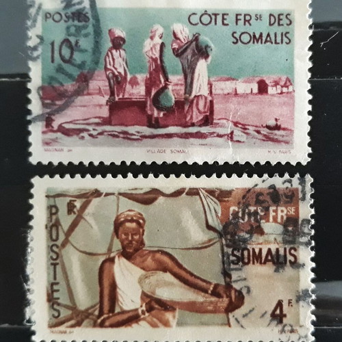 Γραμματόσημα Somali Coast 1947, γαλλική αποικία, γυναίκα και χωριό