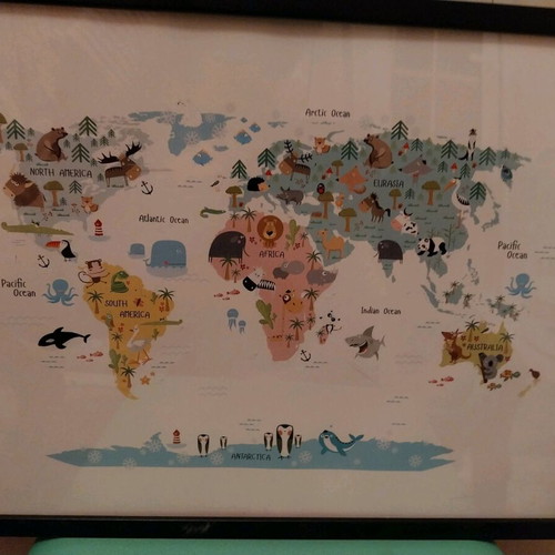 Desenio Framed Illustration of World Animal Map like new