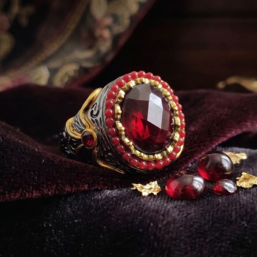 Men's ring with large red stone