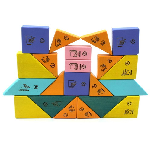 Mini Balance Game with 20 Geometric Shapes, Handmade from Beech Wood