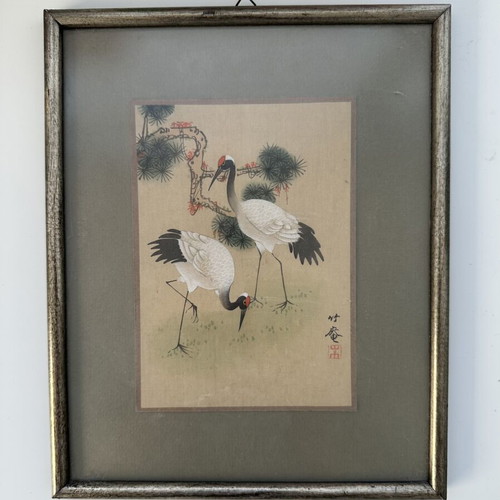 Vintage Japanese Wall Art with Cranes, like new
