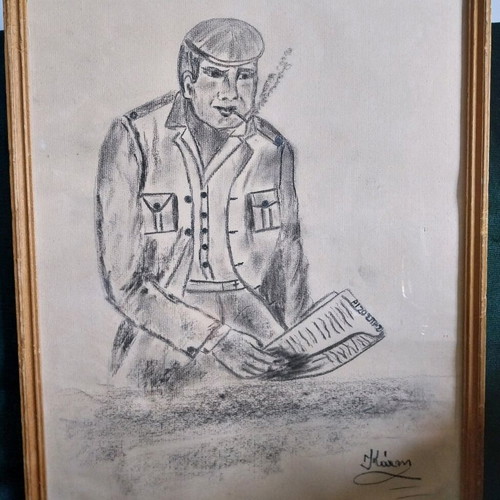 Pencil drawing painting used with signature and glass