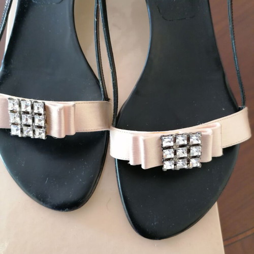 Ninalilou Italian leather sandals with satin bow and zircon stones like new