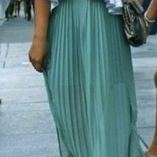 Pull & Bear satin maxi skirt size L, greenish with elastic waist