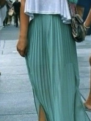 Pull & Bear satin maxi skirt size L, greenish with elastic waist