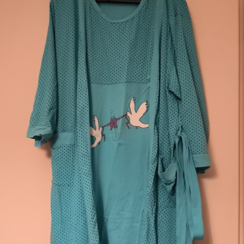 Maternity and nursing nightgown with matching robe used, cotton, blue