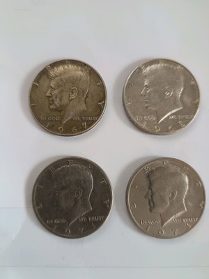 Kennedy Half Dollar Coins like new, set of 4 (1967,1968-D,1971,1973)