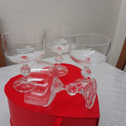 Vintage set of 4 crystal glasses for champagne, martini, cocktail, ice cream
