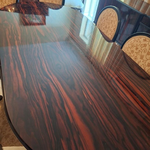 Ebony dining table with extension and buffet set like new
