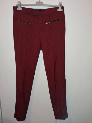 Zara petit checkered pants burgundy with black, like new, with cuffs