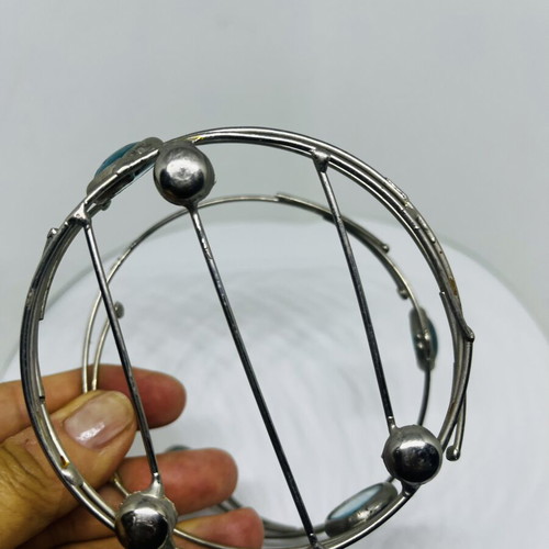 Vintage table decor metal and glass base used