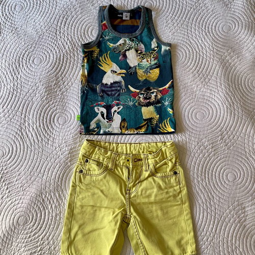 Molo cotton tank top and shorts set for boys 2-3 years like new, grey and yellow