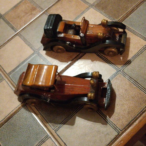 Handmade wooden vintage decorative cars like new