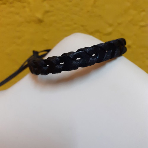 Leather bracelet black braided, new