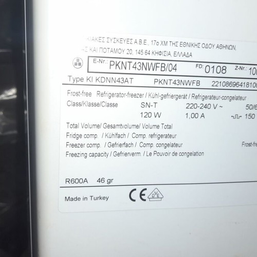Pitsos PKNT43NWFB two-door fridge like new, Full NoFrost, 328lt