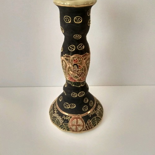 Satsuma vase set of 2 and candle holder used