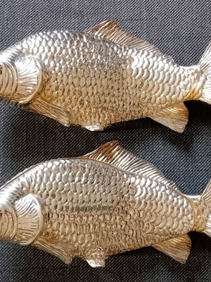 Set of 2 vintage silver-plated Koi fish paper menu napkin holders like new