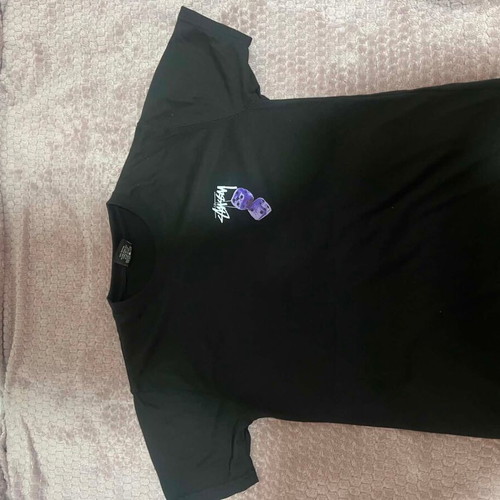 Stussy Fuzzy Dice T-Shirt, black with purple graphic