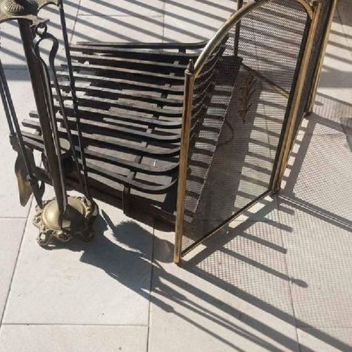 Fireplace set used, bronze, 5 pieces