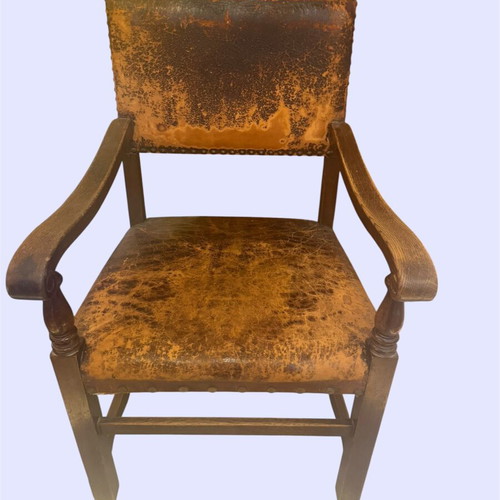 Prewar leather armchair used with patina, unique piece