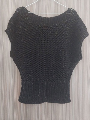 Knitted black blouse with gold thread used, one size