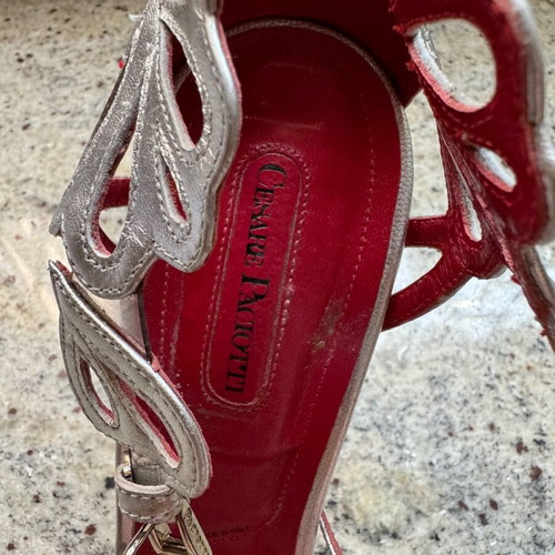 Cesare Paciotti silver sandals like new, bridal heels size 40