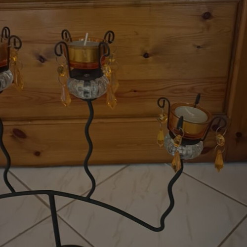 Vintage metal candlestick like new with glass prisms