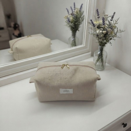 Handmade XL toiletry bag beige with scrunchie, new