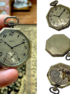 Elgin octagonal pocket watch from World War I in excellent condition