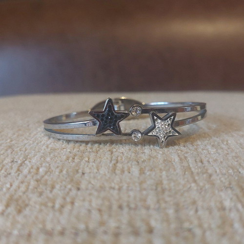 Silver cuff bracelet with star and rhinestones like new
