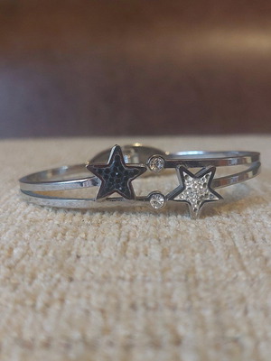 Silver cuff bracelet with star and rhinestones like new