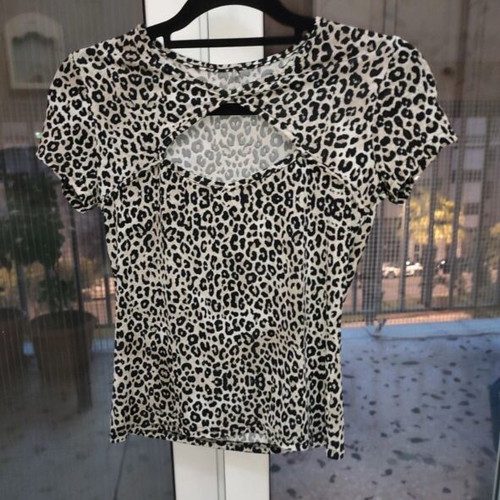 T-shirt with leopard print and chest cut-out, like new, one size
