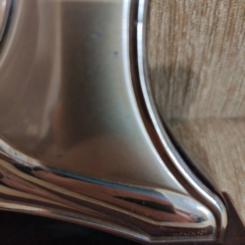 Silver table clock used with rosewood base