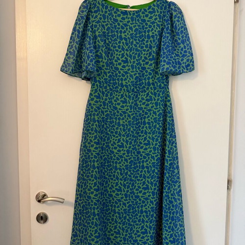 Women's short-sleeve midi summer dress blue size S new