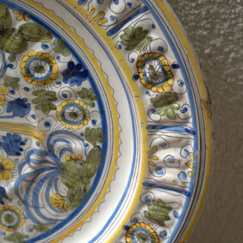 Μεγάλο Ιταλικό Πιάτο Maiolica μεταχειρισμένο, Σχολή Πάβιας 17ος-18ος αιώνας