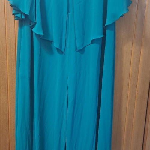 Happy Sizes green plus size jumpsuit with ruffle and rhinestones