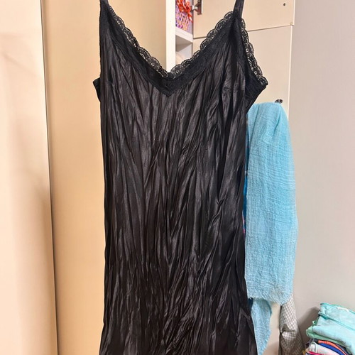 Mini dress ziczac satin crinkled medium new, black