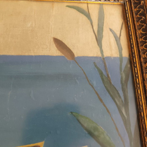 Silk paintings used, set of 2, sizes 42x48 and 49x55 cm