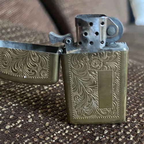 Zippo vintage lighter December 1990 slim brass Venetian with minimal wear