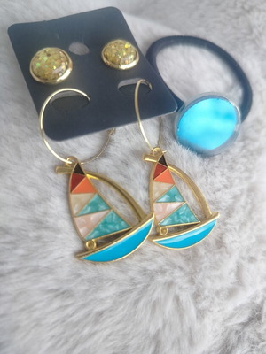 Summer Combo Jewelry Set with Colorful Steel Hoops and Blue Glass Bracelet