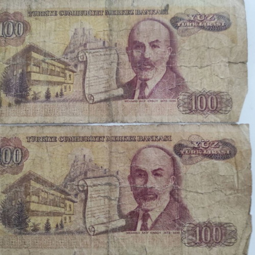 100 Turkish lira used, pack of 2, 1970